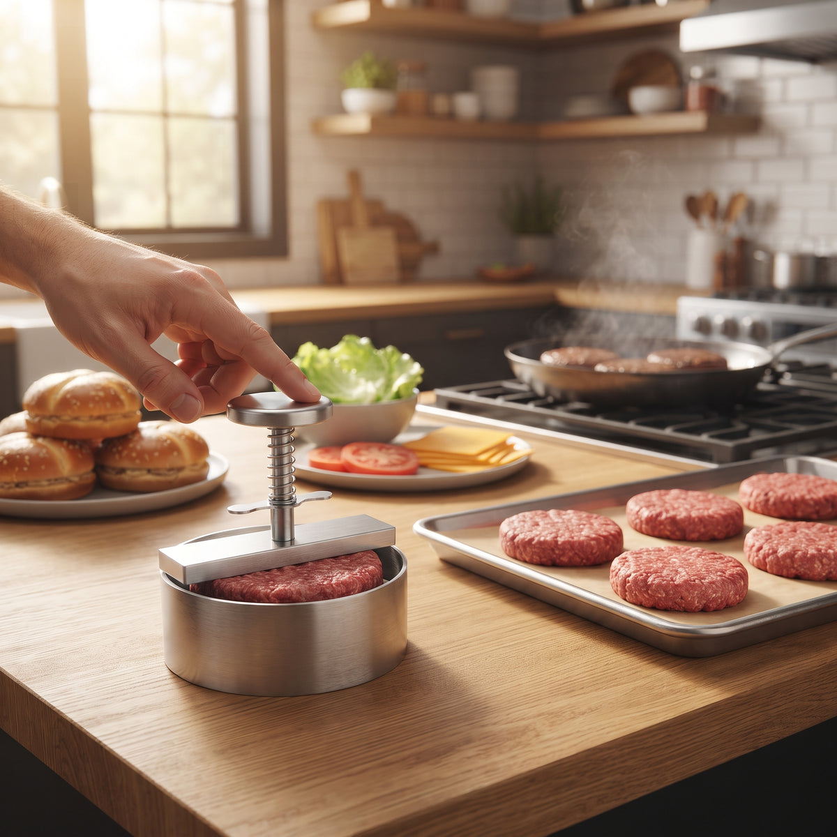 Stainless Steel Burger Patty Press, 5-Inch Diameter, Dishwasher Safe