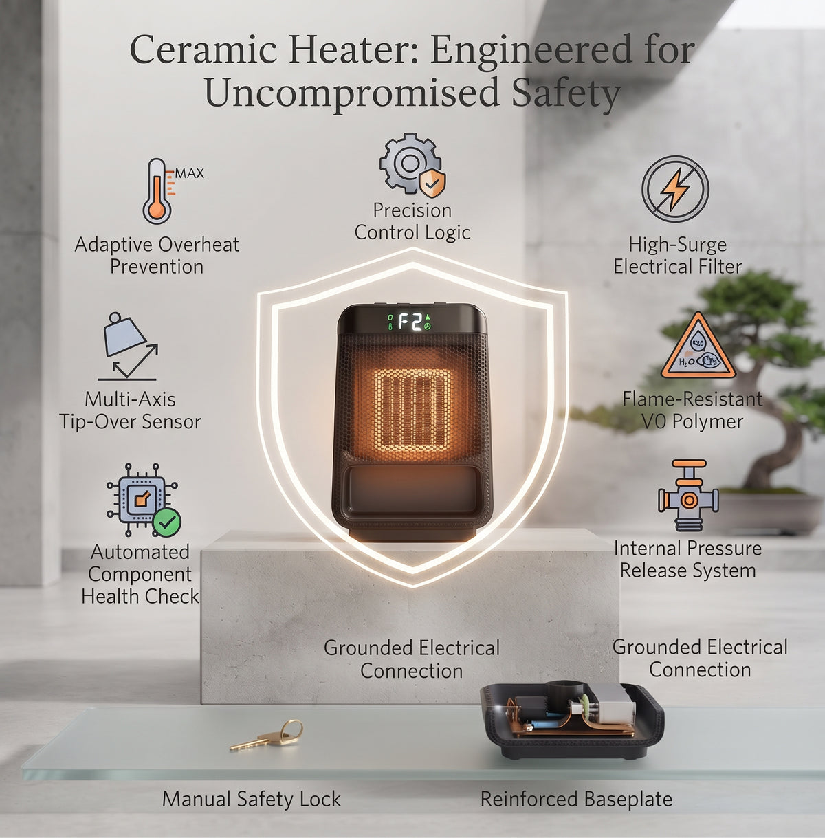 Compact Plug-In Electric Space Heater with PTC Ceramic Heating for Indoor Use