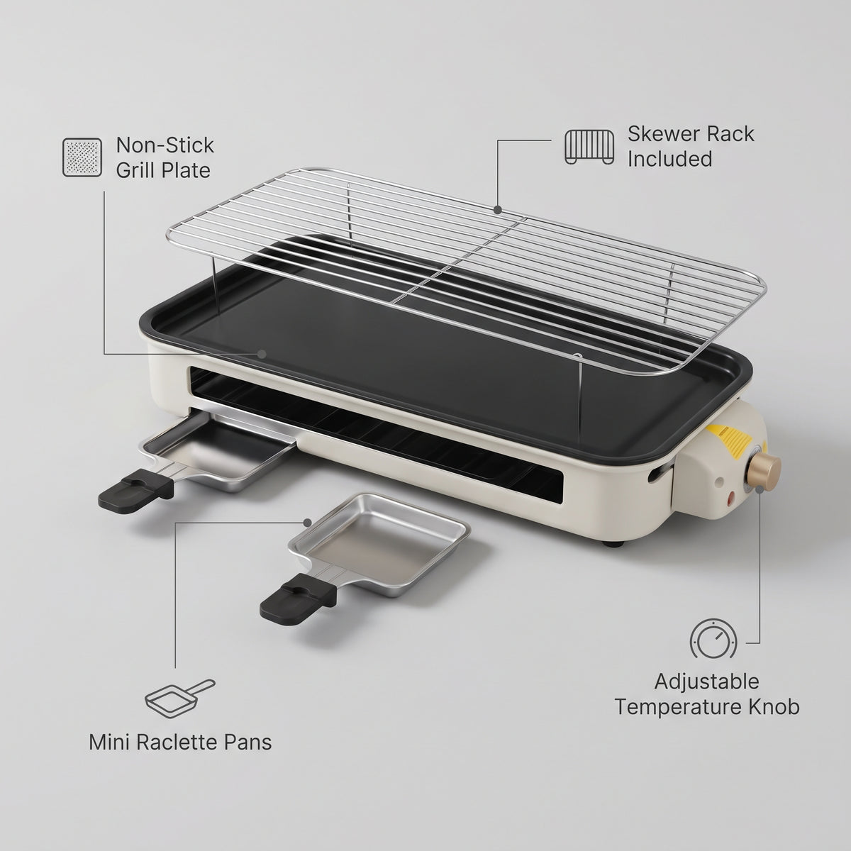 Indoor Electric Grill & Griddle, 1700W, Removable Non-Stick Plate, Stainless Steel