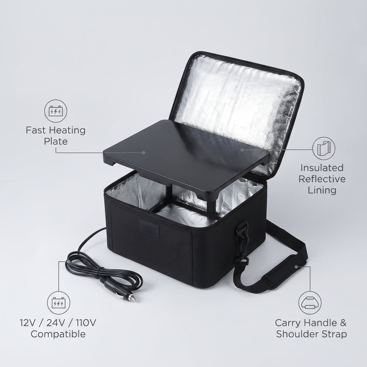 Portable Electric Food Warmer Lunch Bag, 80W, 12V/24V/110V