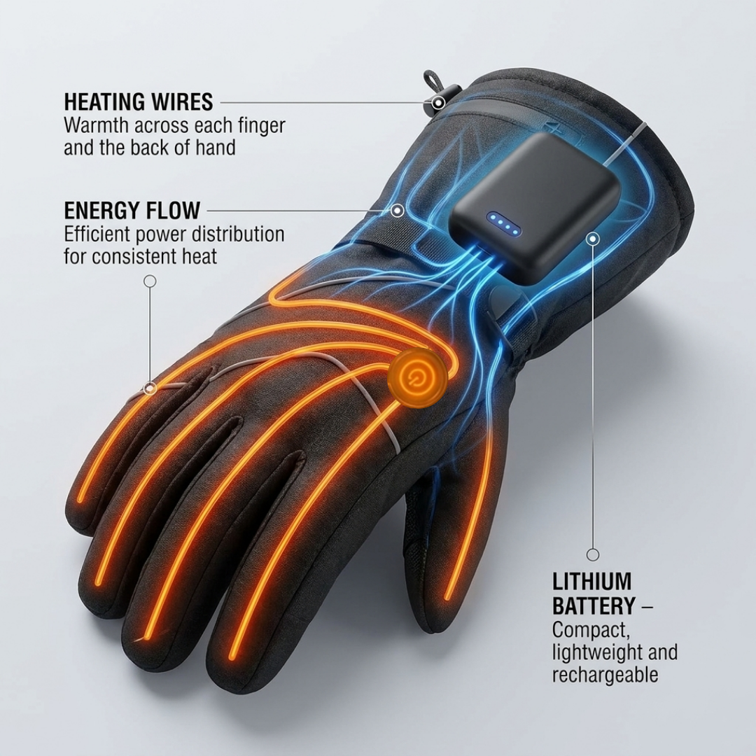 Rechargeable Heated Winter Gloves, 3 Heat Levels and Touchscreen Fingers - L