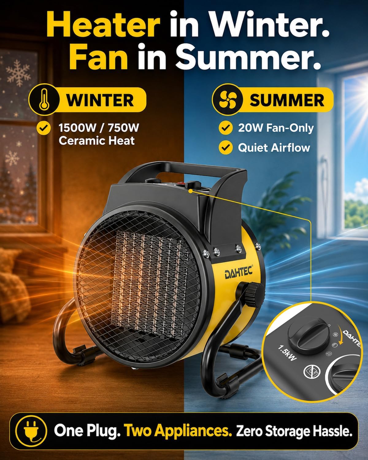 1500W Portable Ceramic Utility Heater with Adjustable Tilt and Thermostat - reference gallery 3