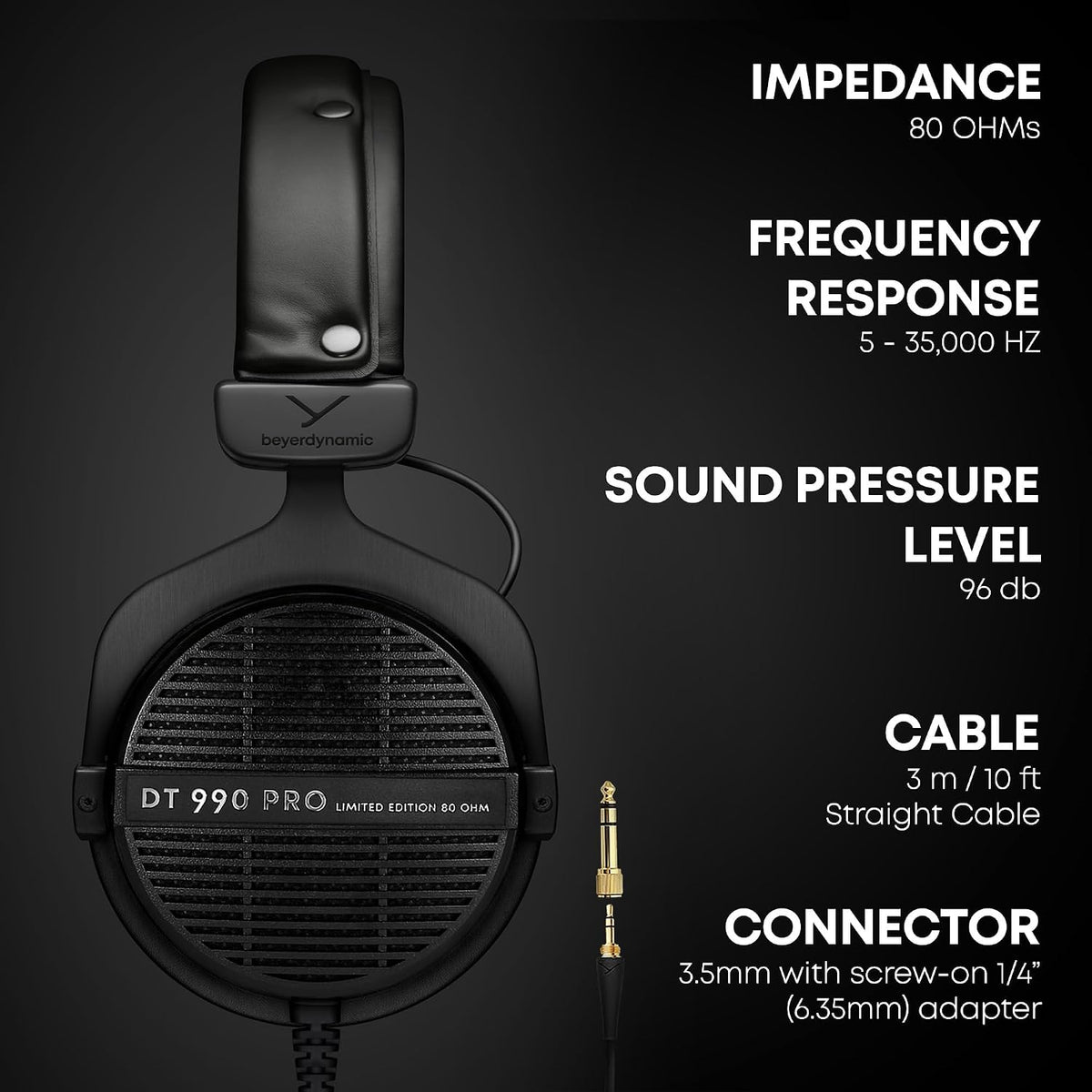 beyerdynamic DT 990 PRO 80 Ohm Open-Back Studio Headphones, Black