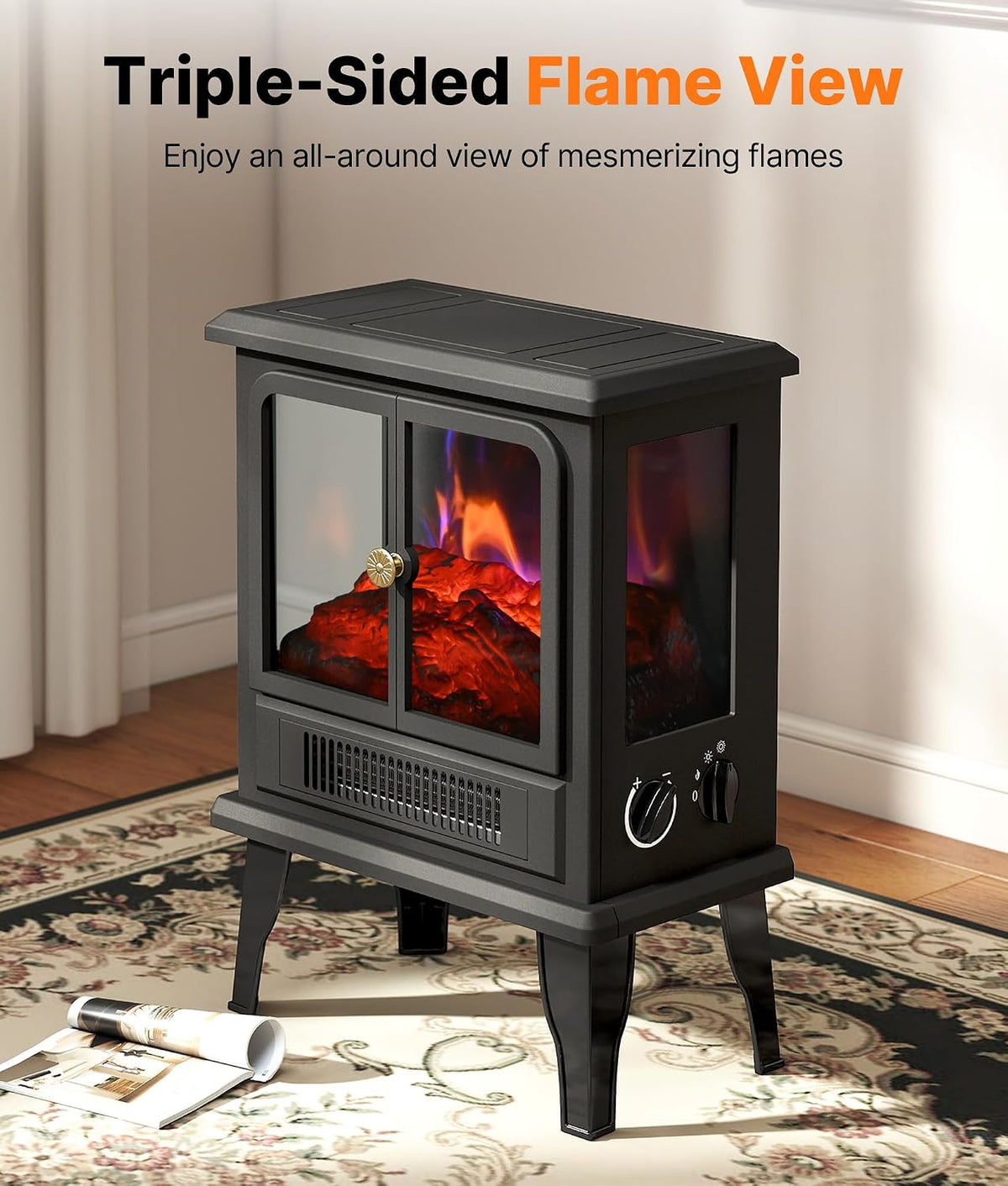 1500W Electric Fireplace Stove Heater with 3D Flame and 2 Heat Settings - reference gallery 3