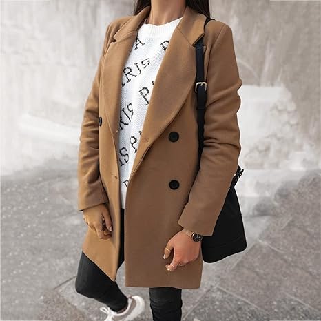 Petite Double-Breasted Wool Coat for Women – Tailored Winter Overcoat