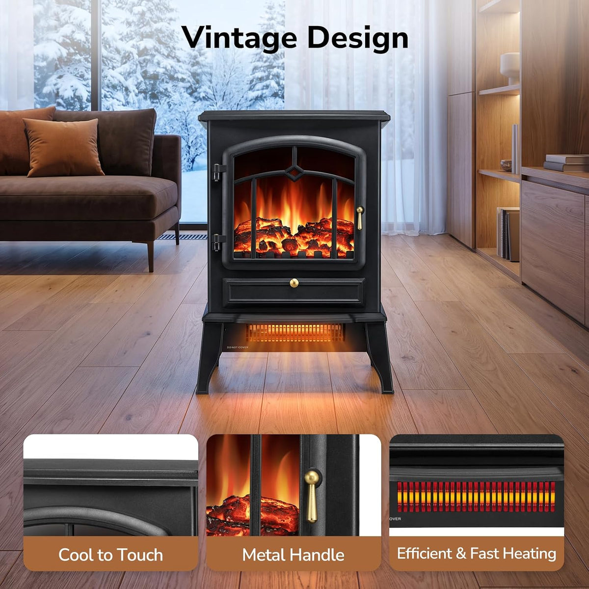 1500W Electric Fireplace Stove with Adjustable 3D Flame and Flame-Only Mode - reference gallery 3