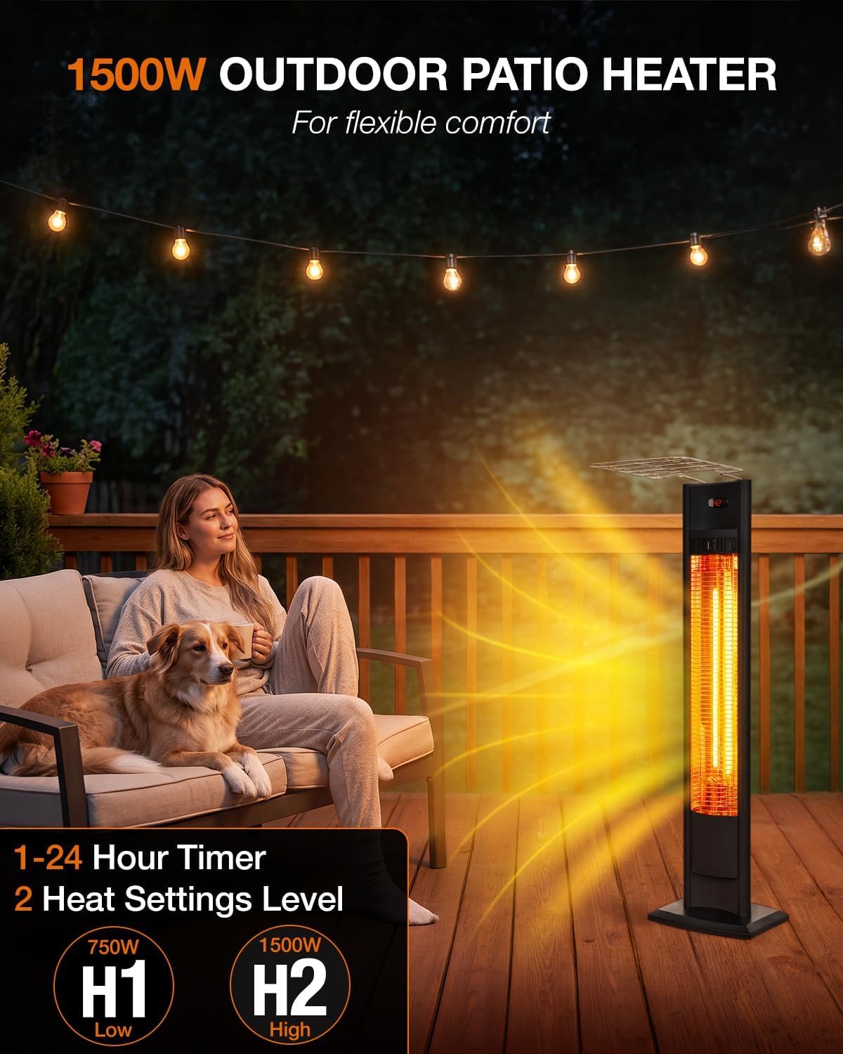 1500W Standing Infrared Patio Heater with Remote and 24-Hour Timer - reference gallery 3