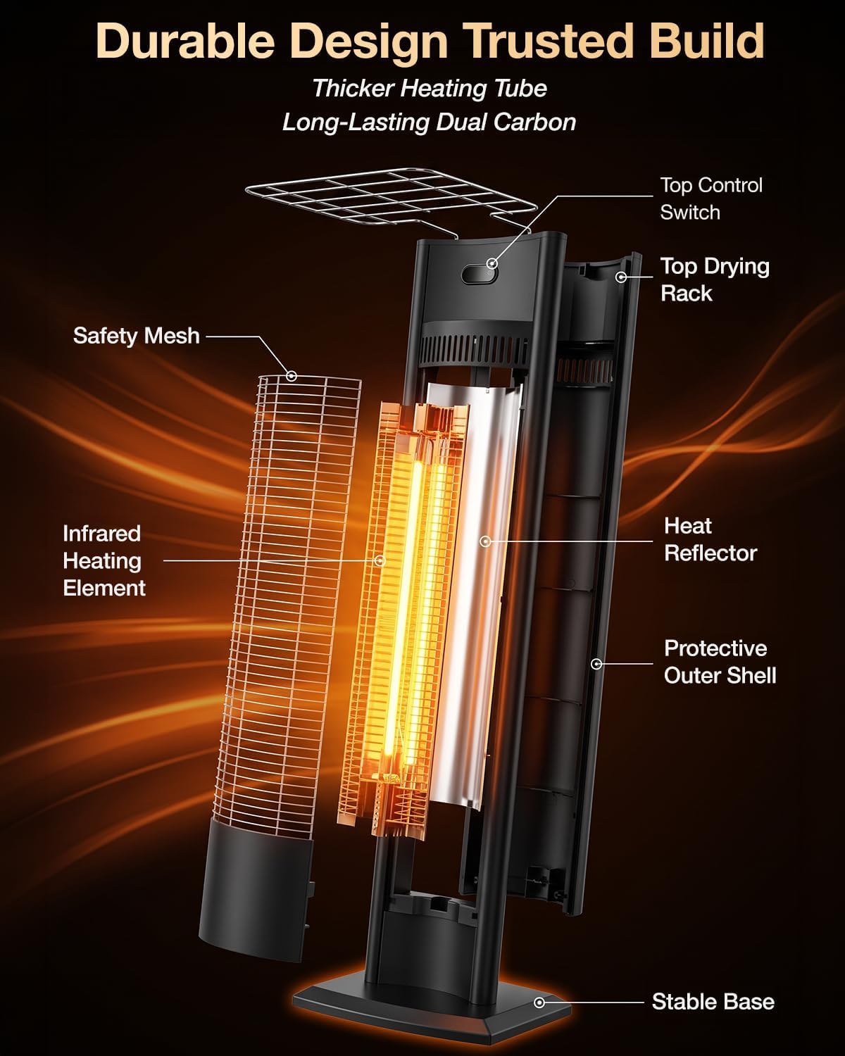 1500W Standing Infrared Patio Heater with Remote and 24-Hour Timer - reference gallery 4