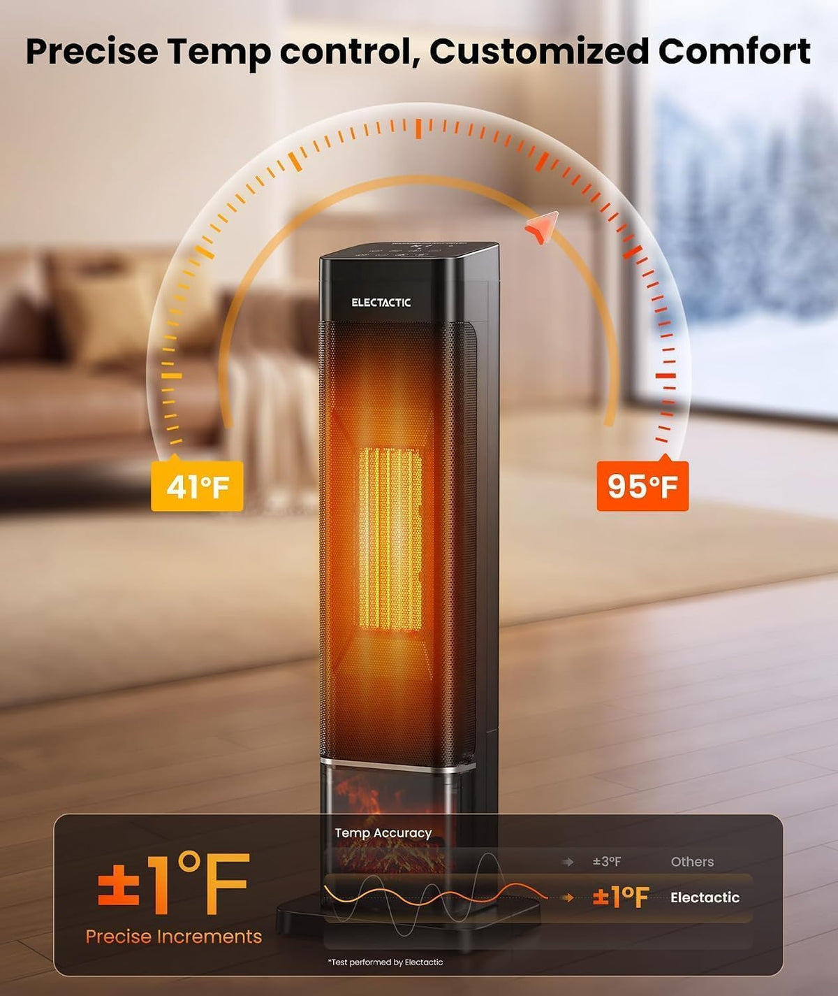 1500W Ceramic Tower Heater with 3-Color Flame Display, Remote and Timer - reference gallery 5