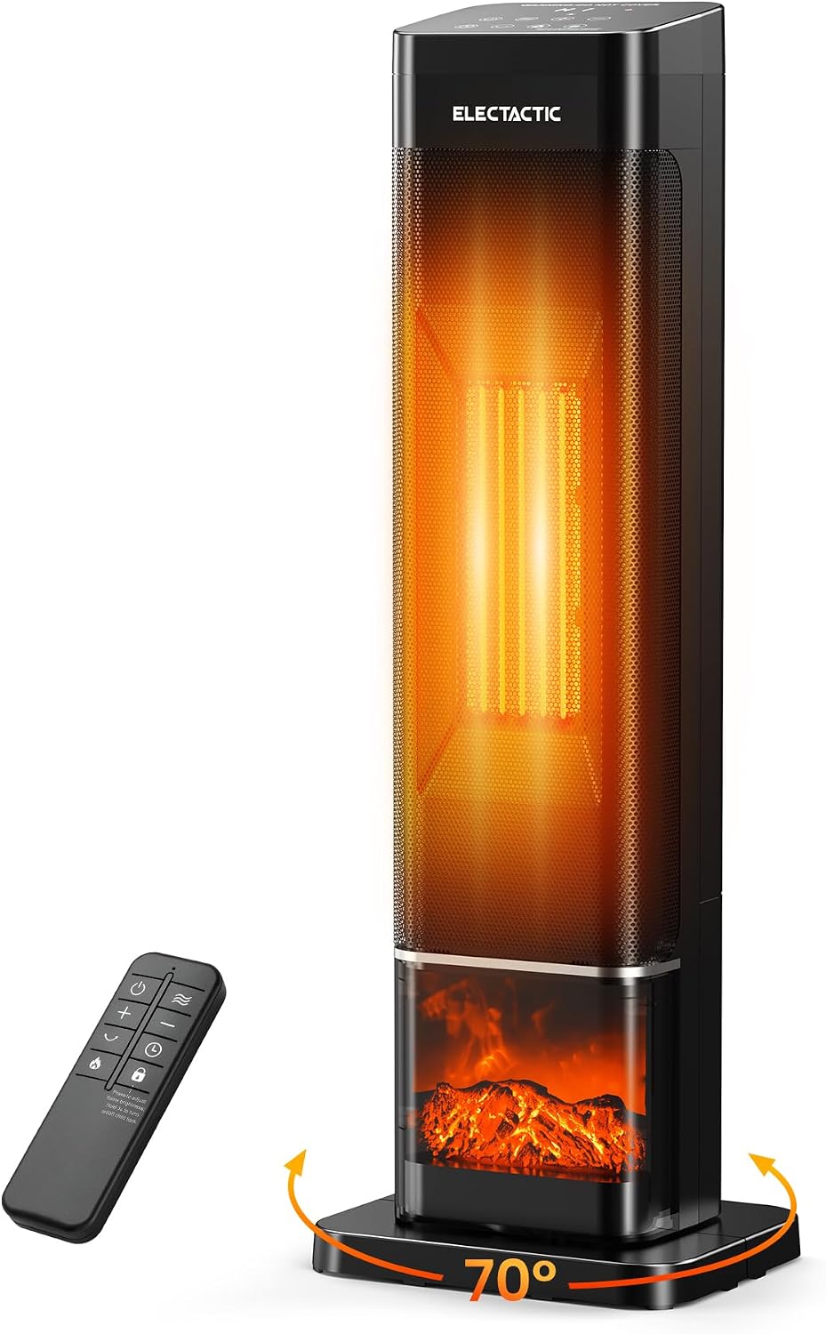 1500W Ceramic Tower Heater with 3-Color Flame Display, Remote and Timer