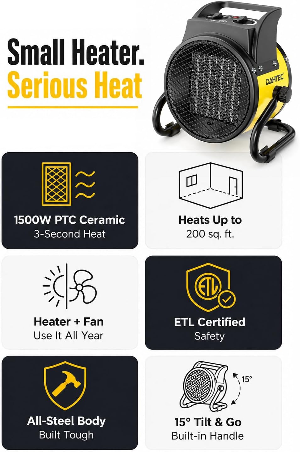 1500W Portable Ceramic Utility Heater with Adjustable Tilt and Thermostat - reference gallery 5