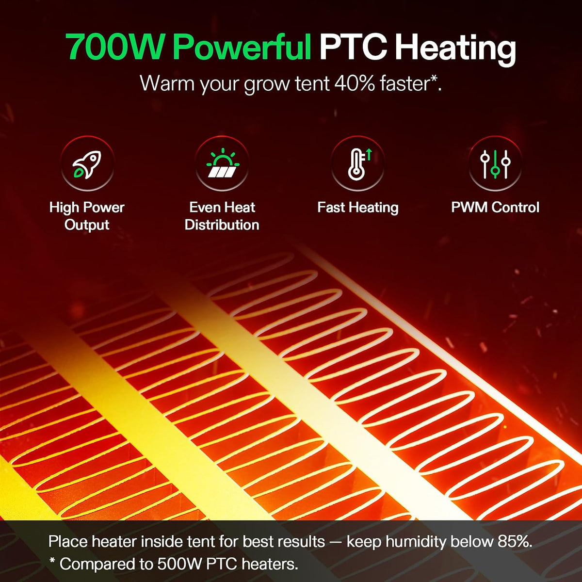 700W PTC Grow Tent Heater with Thermostat, App Control and 5 Heat Levels - reference gallery 3