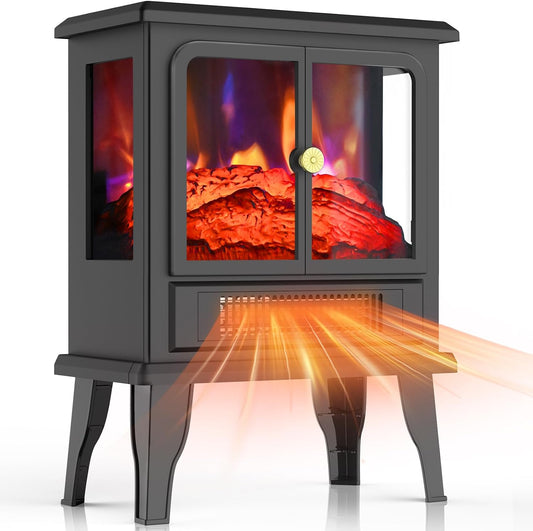 1500W Electric Fireplace Stove Heater with 3D Flame and 2 Heat Settings