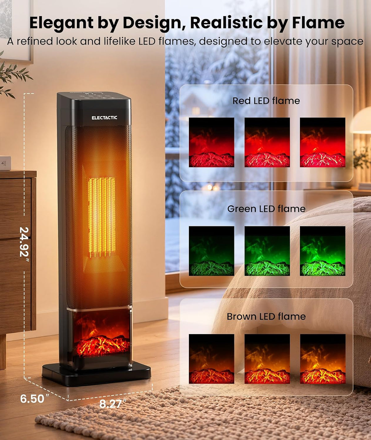 1500W Ceramic Tower Heater with 3-Color Flame Display, Remote and Timer - reference gallery 4