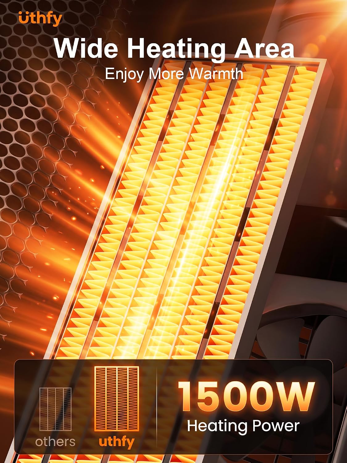 1500W Ceramic Tower Heater with 3D Flame Effect, 120° Oscillation and Remote - reference gallery 3