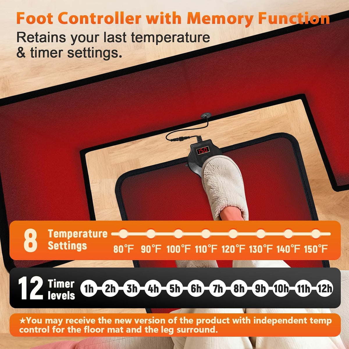 300W Under-Desk Heater with Heated Foot Mat, 8 Heat Levels and 12-Hour Timer - reference gallery 3