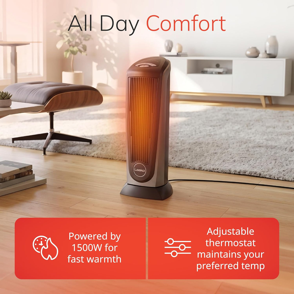 1500W Oscillating Ceramic Tower Heater with Remote and 7-Hour Timer - reference gallery 4