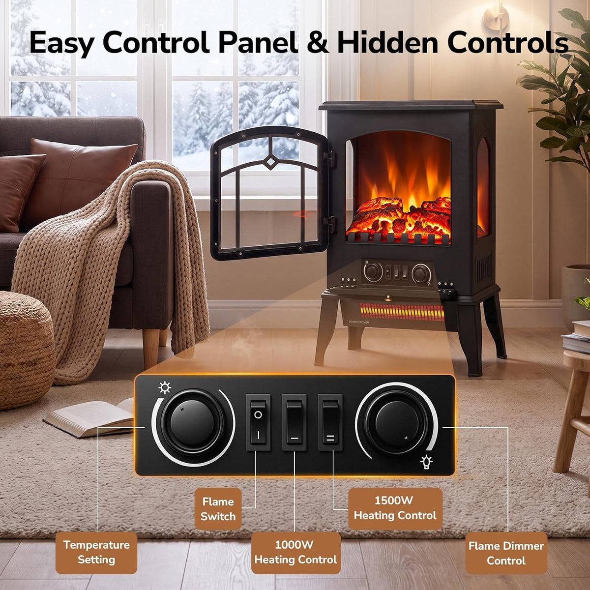 1500W Electric Fireplace Stove with Adjustable 3D Flame and Flame-Only Mode - reference gallery 4