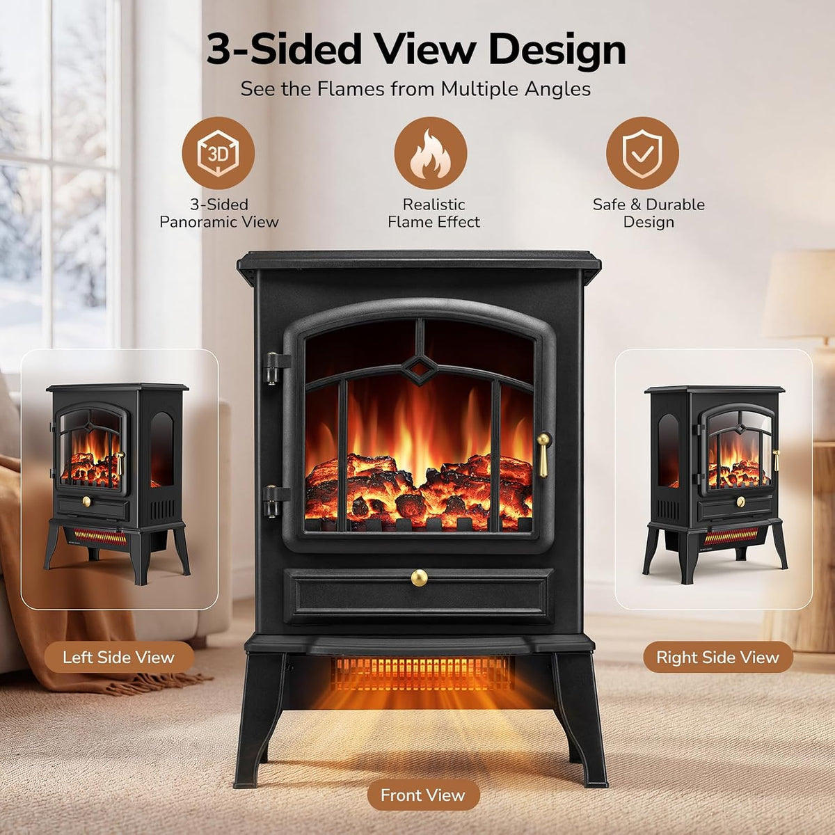 1500W Electric Fireplace Stove with Adjustable 3D Flame and Flame-Only Mode - reference gallery 5