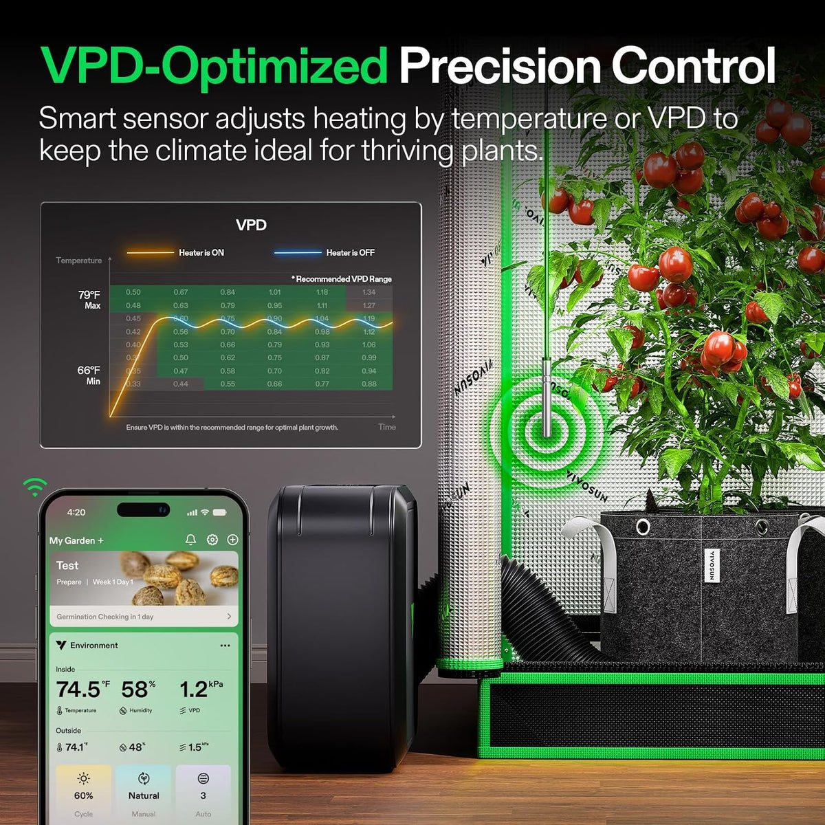 700W PTC Grow Tent Heater with Thermostat, App Control and 5 Heat Levels - reference gallery 4