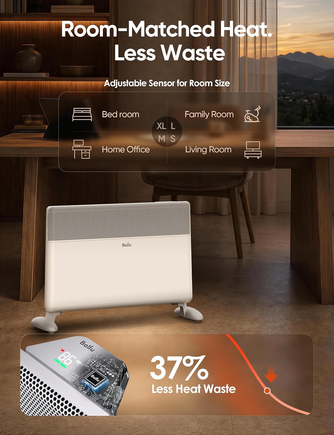 1500W Smart Convection Panel Heater with Wi-Fi, Remote and Wall-Mount Option - reference gallery 4