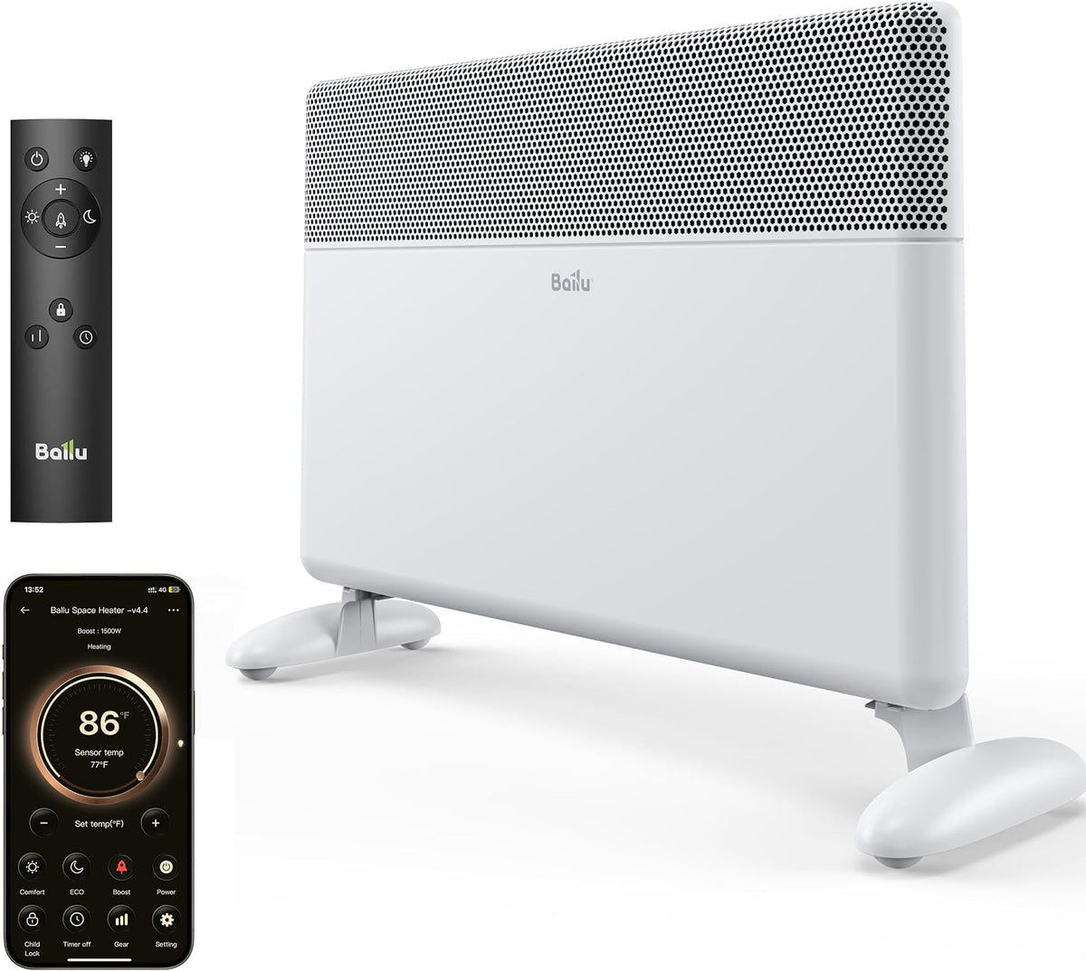 1500W Smart Convection Panel Heater with Wi-Fi, Remote and Wall-Mount Option