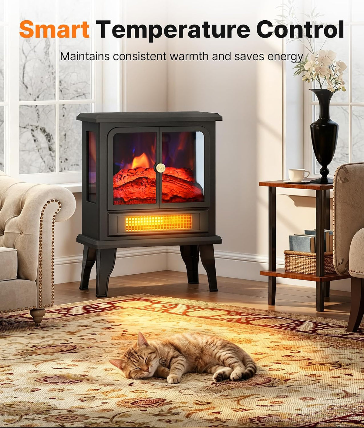1500W Electric Fireplace Stove Heater with 3D Flame and 2 Heat Settings - reference gallery 5
