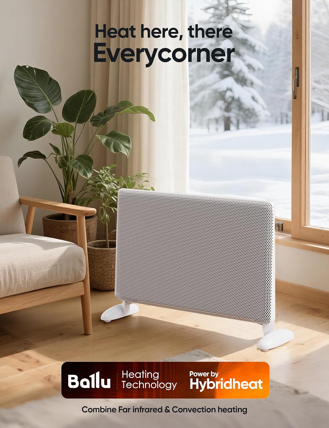 1500W Smart Mica Infrared Panel Heater with Wi-Fi, Remote and Casters - reference gallery 6