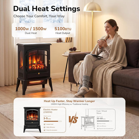 1500W Electric Fireplace Stove with Adjustable 3D Flame and Flame-Only Mode - reference gallery 2