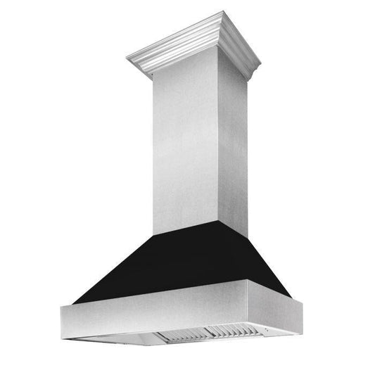 ZLINE 48" Wall Mount Range Hood Ducted Satin Stainless Steel Black Matte Shell 8654BLM-48