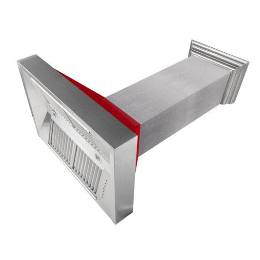ZLINE 48" Wall Mount Range Hood Ducted Satin Stainless Steel Red Gloss Shell 400 CFM (8654RG-48)
