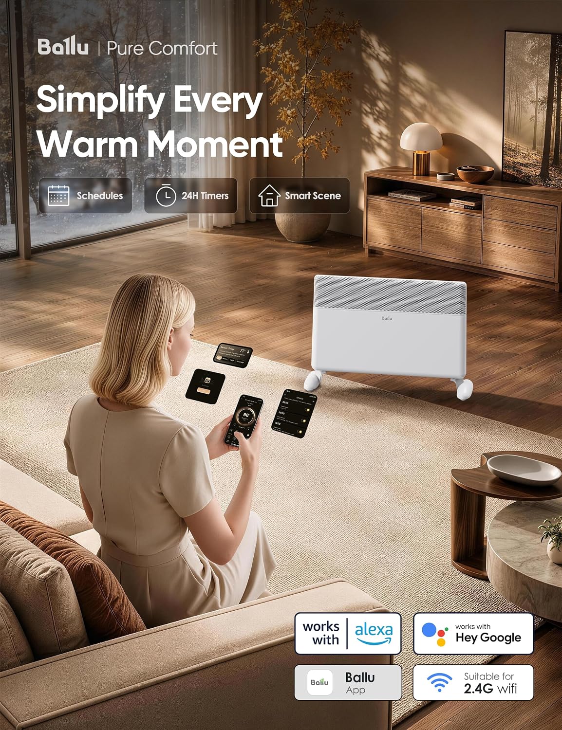 1500W Smart Convection Panel Heater with Wi-Fi, Remote and Wall-Mount Option - reference gallery 2
