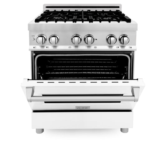 ZLINE 30-Inch Professional Gas Range with Electric Oven, Stainless Steel, White Matte Door (Model RA-WM-30)