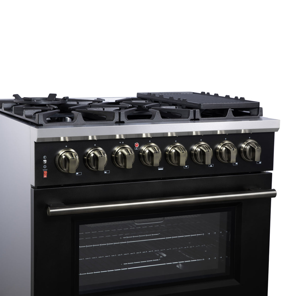 Forno Massimo 36-Inch Freestanding Dual Fuel Range, 6 Sealed Burners, 5.36 cu. ft. Convection Oven, Air Fry Kit, Wok Ring & Reversible Griddle, White with Brass Accents (Model FFSGS6125-36)