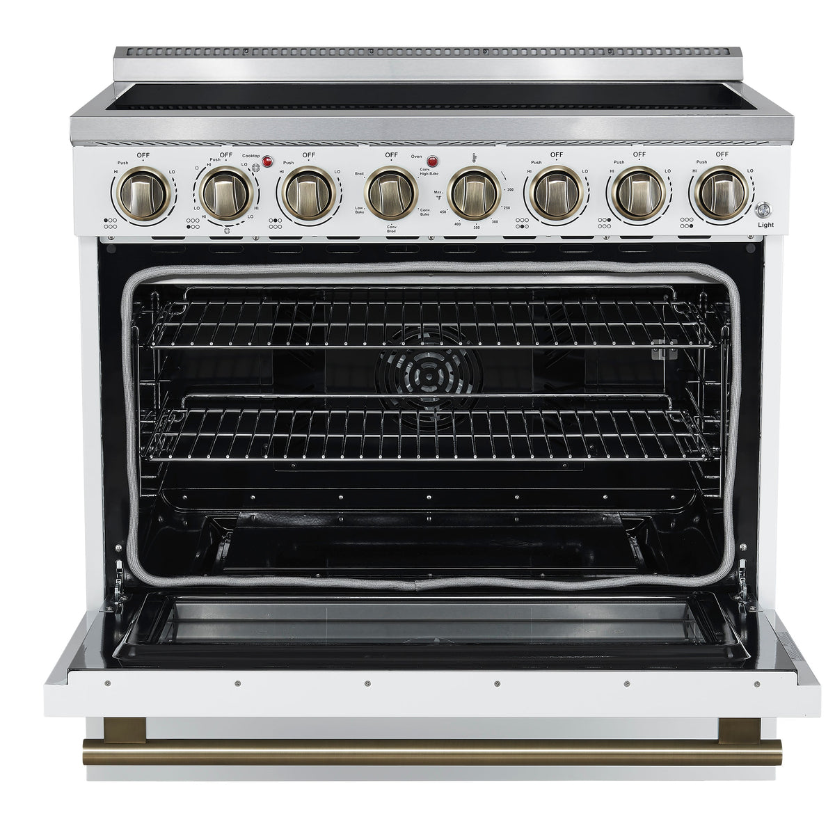 Forno Paolo 36-Inch Freestanding Electric Range with 5.44 cu. ft. True Convection Oven, White with Antique Brass Accents (FFSEL6011-36WHT)