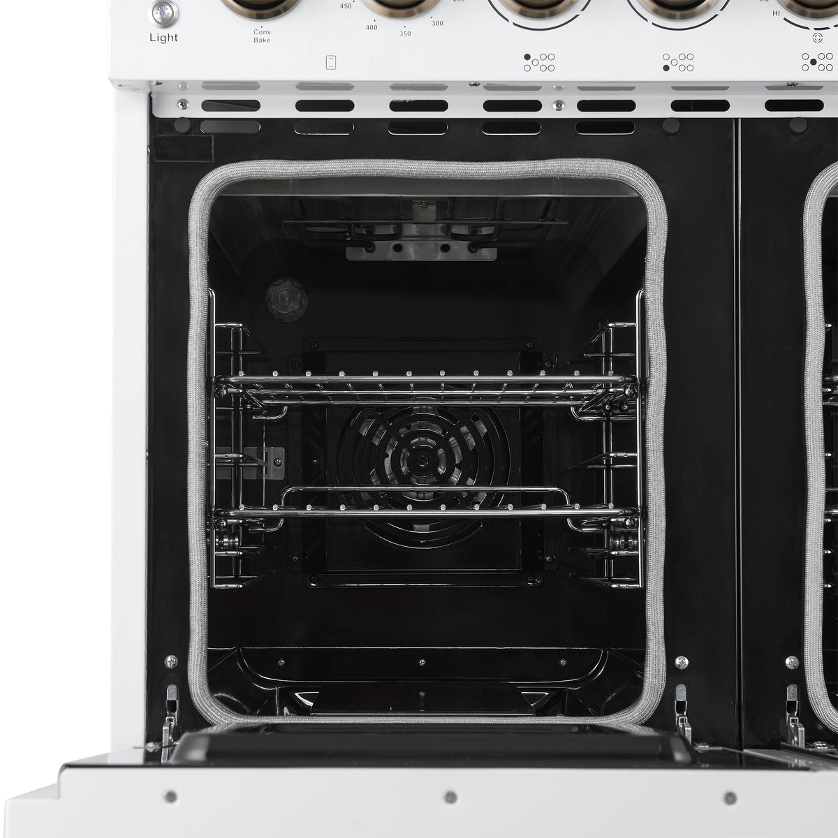 Forno Paolo 48-Inch Freestanding Electric Range with True Convection Oven, 6.7 Cu. Ft., White with Antique Brass Accents (Model FFSEL6011-48WHT)