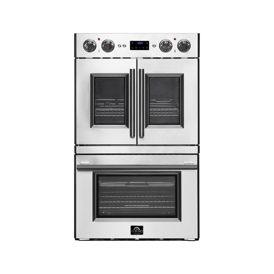 FORNO Gallico 30-Inch French Door Double Electric Wall Oven, 7.36 Cu. Ft., Air Fry, Self-Clean, Sous Vide, Telescopic Racks, Model FBOEL1388-30