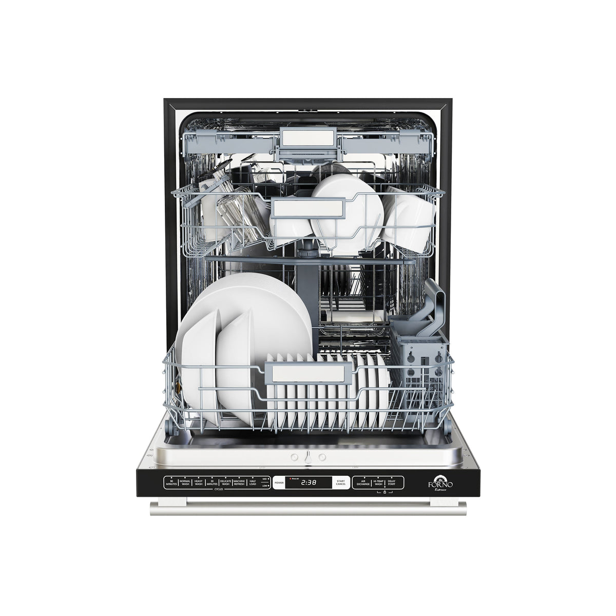 Forno Romano 24-Inch Built-In Tall Tub Dishwasher, Black with Stainless Steel Handles (Model FDWBI8035-24BLK)