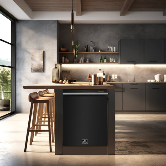 FORNO Pozzo 24-Inch Built-In Dishwasher, Black Finish with Stainless Steel Handles (Model FDWBI8067-24BLK)