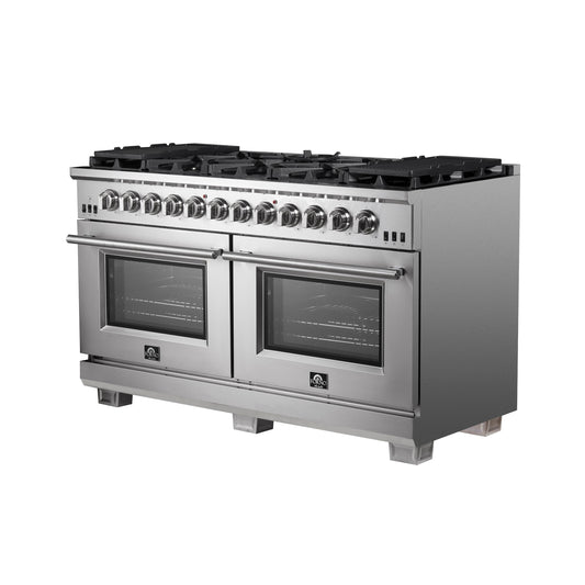 Forno Capriasca 60-Inch Freestanding Gas Range with 10 Burners, 8.64 cu. ft., Stainless Steel (Model FFSGS6260-60)