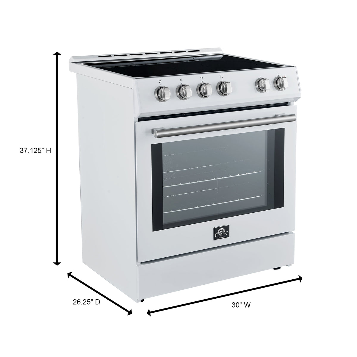 Forno Espresso Leonardo 30-Inch Freestanding Induction Range, 5.0 cu. ft. Oven, Knob Controls, White with Antique Brass Accents (Model FFSIN0982-30WHT)