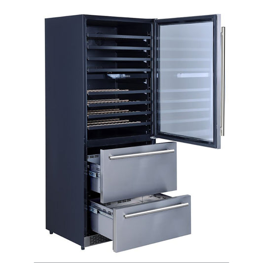 Forno Capraia 30 Inch Built In Triple Zone Wine Cooler with 144 Bottle and 200 Can Capacity, Model FWCDR6661-30S
