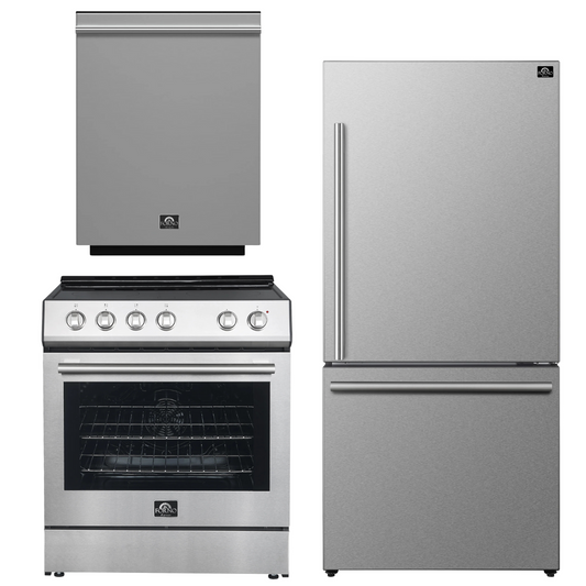 FORNO Espresso Package - 30" Electric Range, Refrigerator and Dishwasher in Stainless Steel