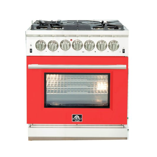 Forno Capriasca 30 in. Freestanding Dual Fuel Range, 4.32 cu. ft. Electric Oven, 5 Sealed Gas Burners, Red, Model FFSGS6187-30RED