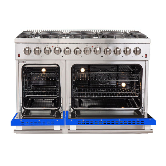 Forno Galiano 48-Inch Freestanding Dual Fuel Range with Gas Cooktop, Electric Oven, 6.58 cu. ft., Blue (Model FFSGS6156-48BLU)