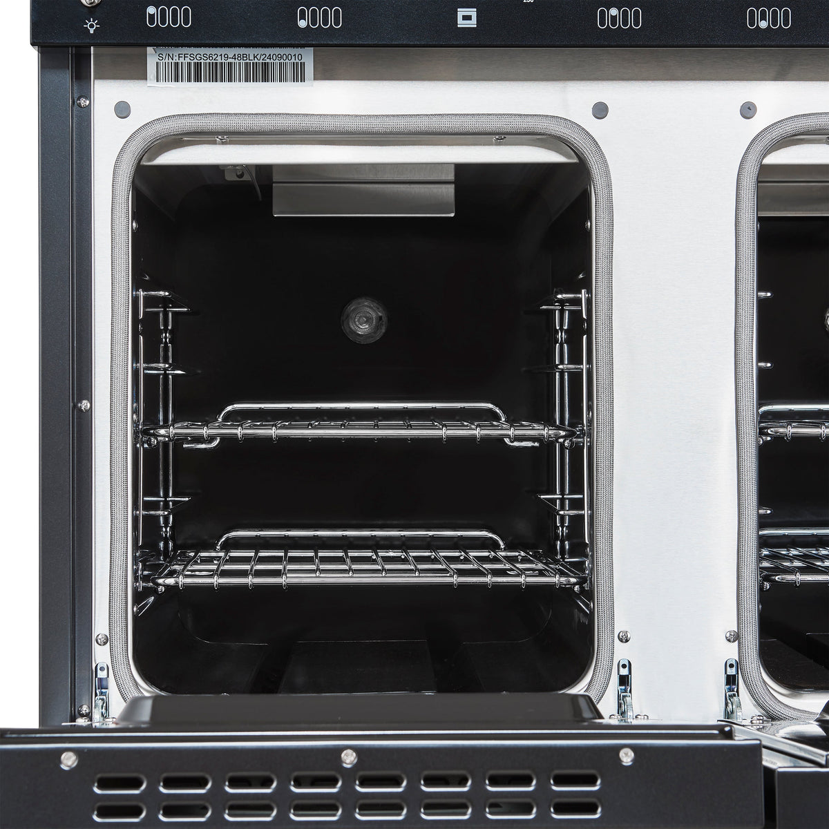 FORNO Antico 48-Inch Freestanding Gas Range, 8 Sealed Burners, Griddle, 5.5 cu. ft. Oven, Black with Antique Brass Acccents (FFSGS6219-48BLK)