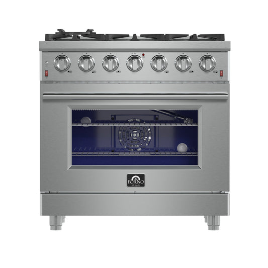 FORNO Massimo 36 in. Freestanding Gas Range, 5.36 cu. ft. Oven, 6 Sealed Burners, Stainless Steel (Model FFSGS6239-36)