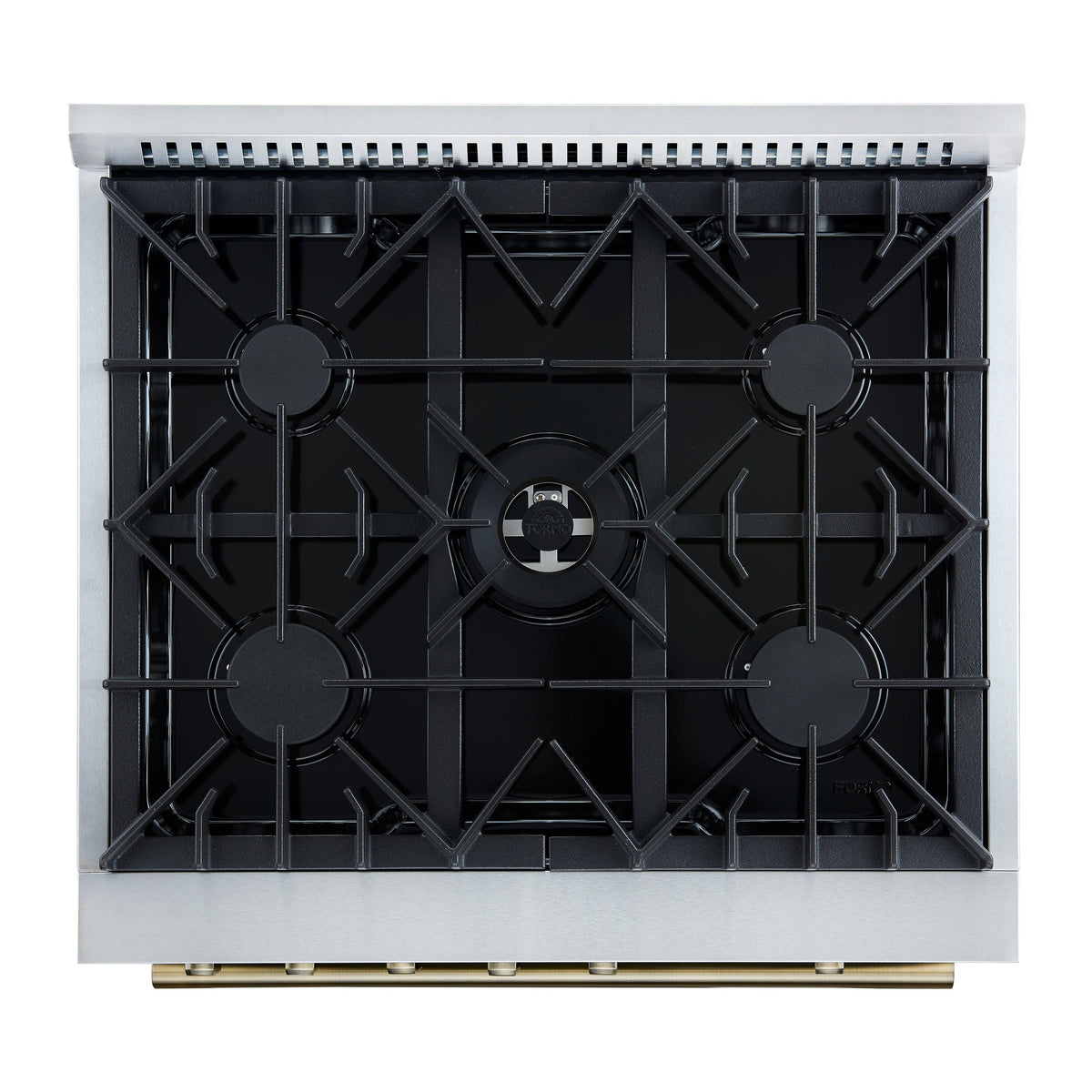 Forno Giovanni 30-Inch Gas Range, 4.32 cu. ft. Oven, 5 Sealed Burners with Griddle, Wok Ring & Air Fry Basket, Black with Antique Brass Accents (Model FFSGS6274-30BLK)