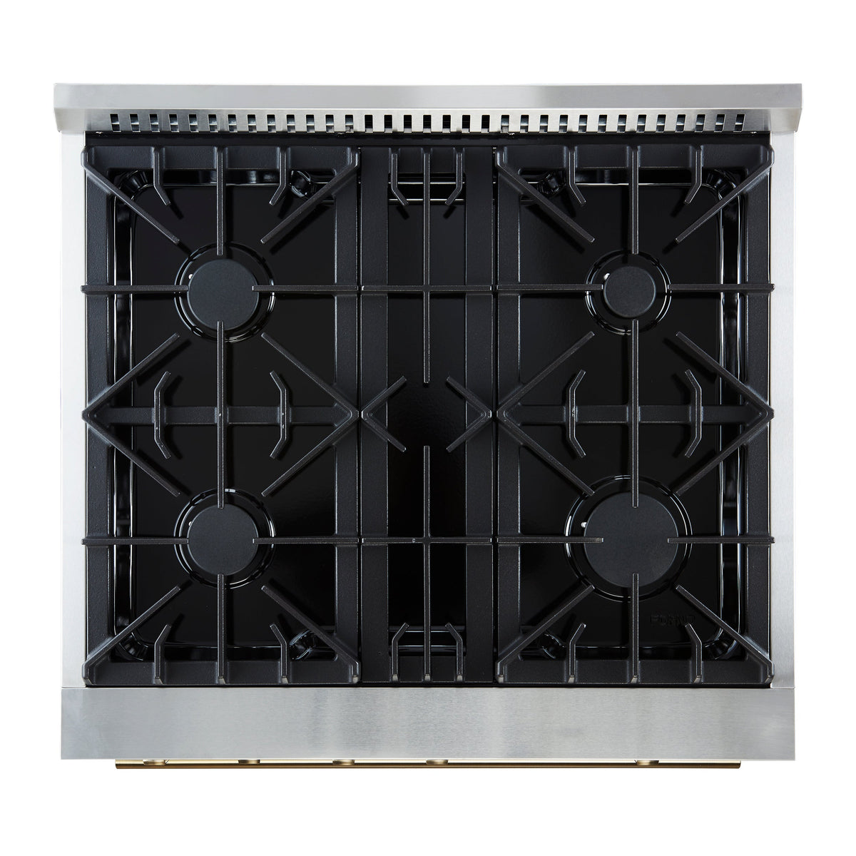 FORNO Marco 30-Inch Gas Range, 4.32 cu. ft. Oven, 4 Sealed Burners, Temperature Gauge, Black with Antique Brass Accents (Model FFSGS6277-30BLK)