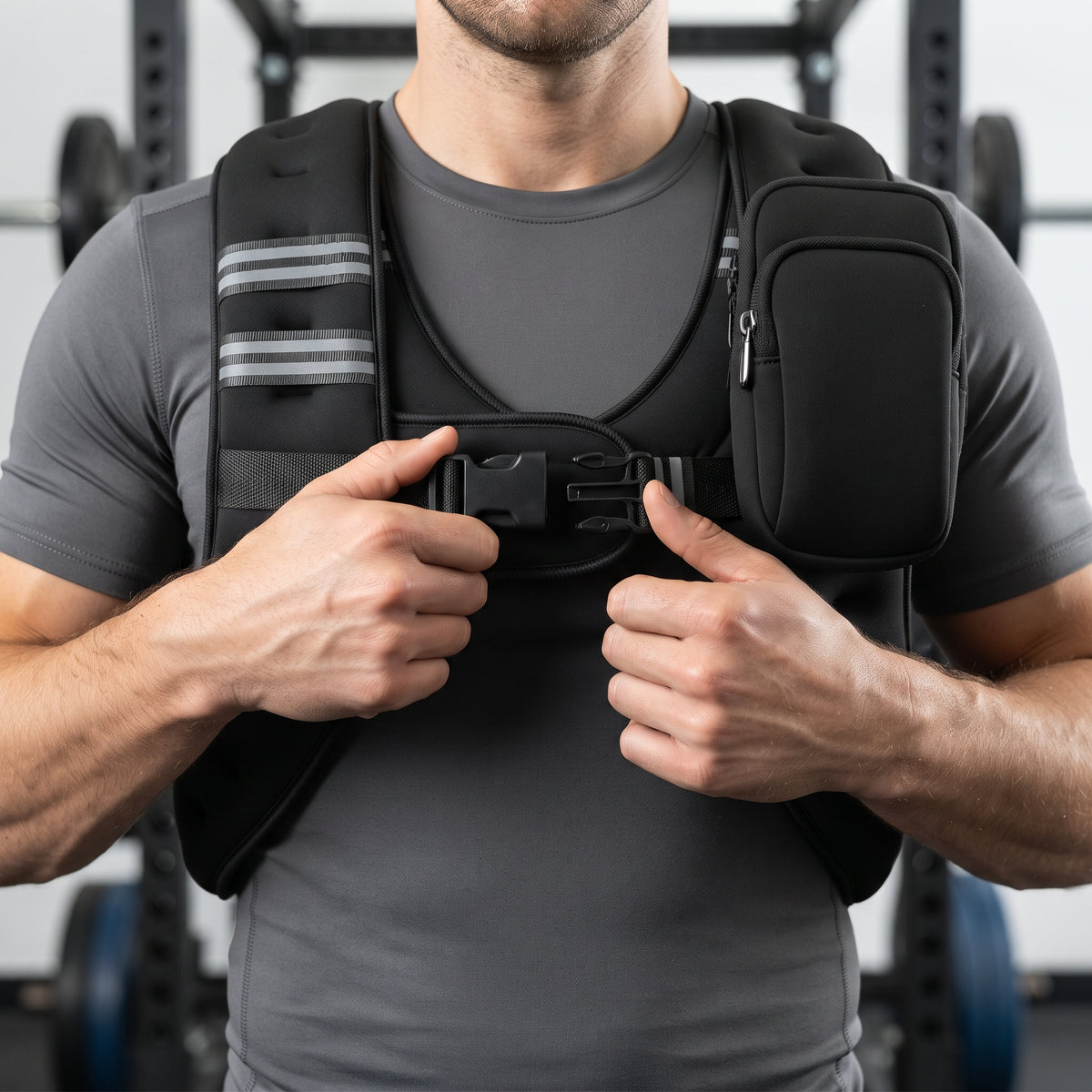 Breezy Classic X-Shaped Weighted Vest with Armband Pouch, 8-20 lb, Black